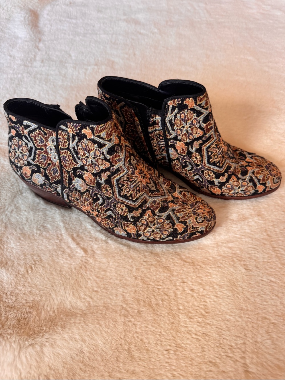 Sam Edelman Woven Floral Pattern Ankle Boots